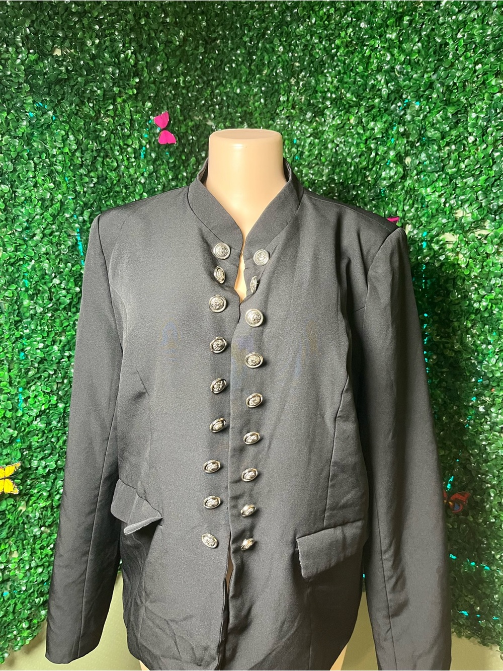 Womens Black Military-Style Button Front Jacket